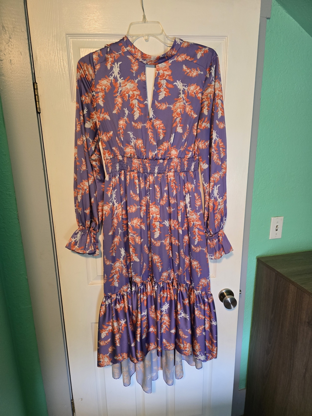 Three Floor Lavender Midi Dress with Orange Floral Print